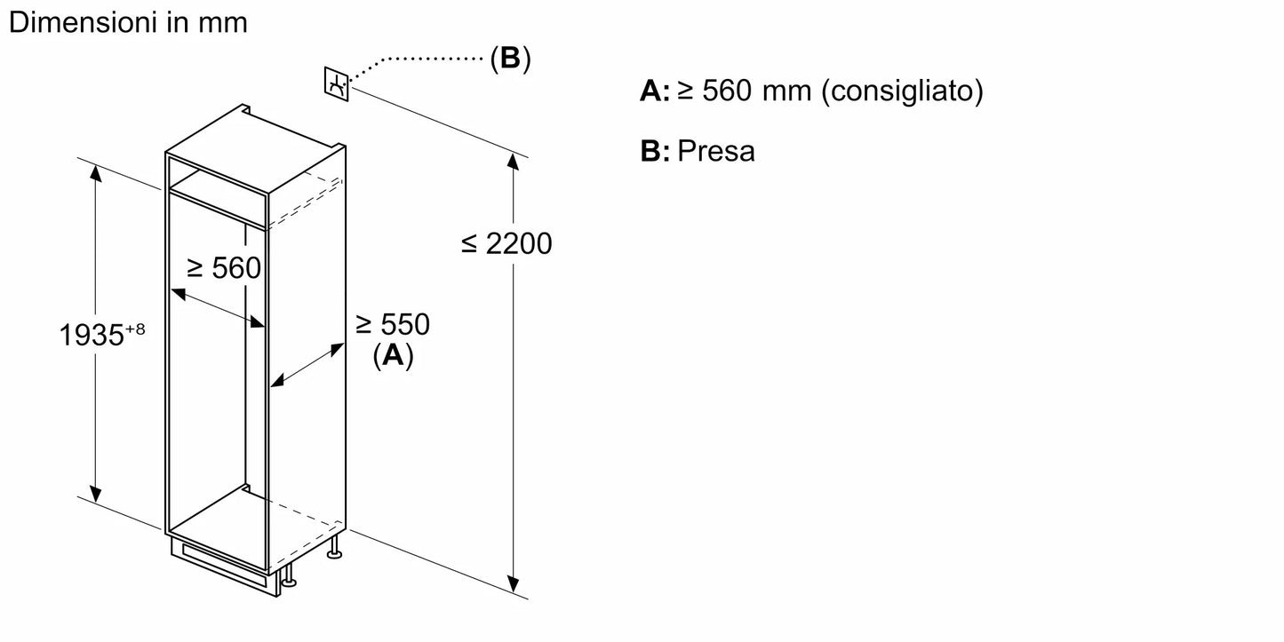 Frigorifero combinato da incasso 193.5 x 55.8 cm cerniera piatta KI7966FD0