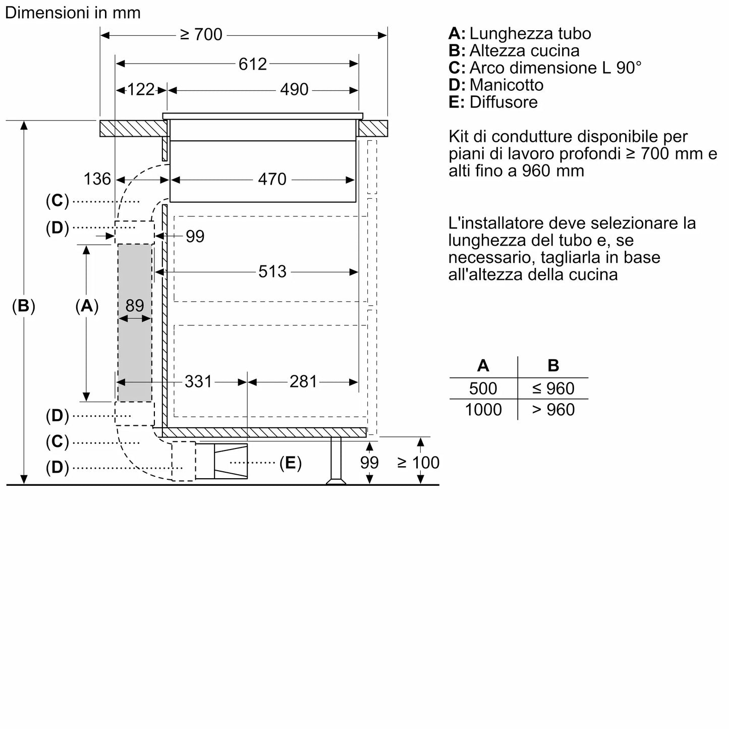 Piano a induzione con cappa integrata 80 cm senza profili V58NHQ4L0