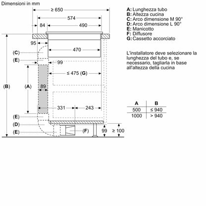 Piano a induzione con cappa integrata 80 cm senza profili V58NHQ4L0