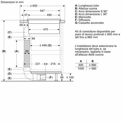 Piano a induzione con cappa integrata 80 cm senza profili V58NHQ4L0