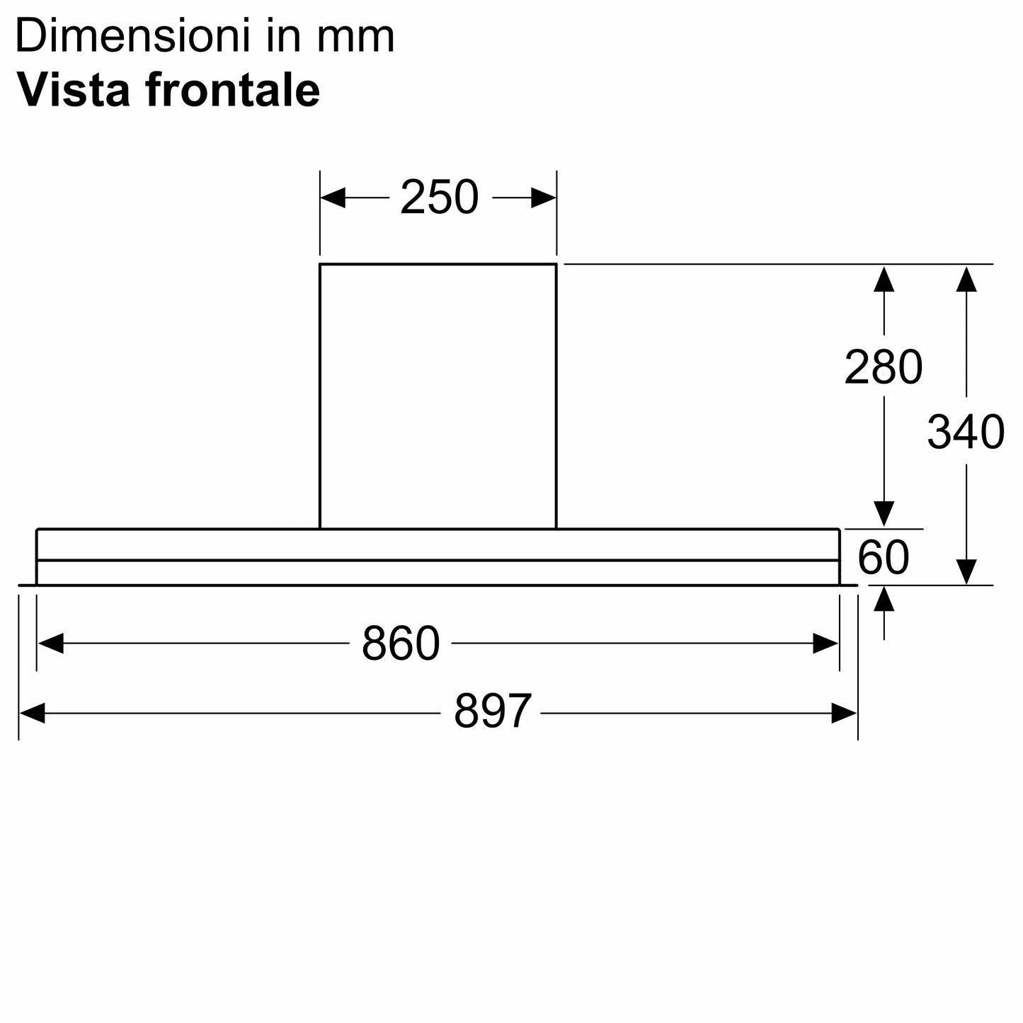 Cappe integrate nel pensile 90 cm In vetro nero, Nero D95XAM2S0