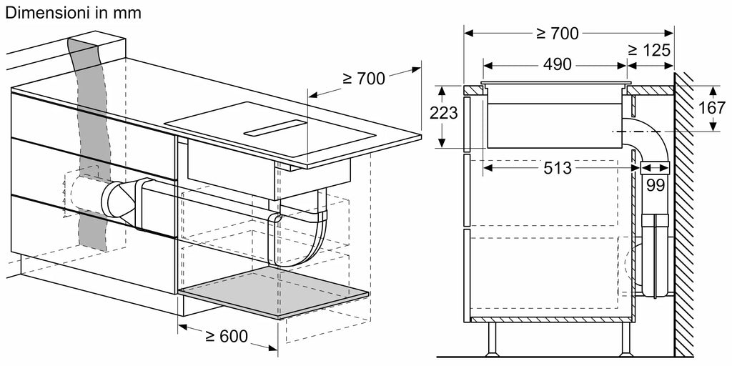 Piano a induzione con cappa integrata 80 cm senza profili V58NHQ4L0