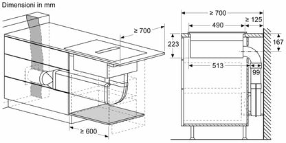 Piano a induzione con cappa integrata 80 cm senza profili V58NBS1L0
