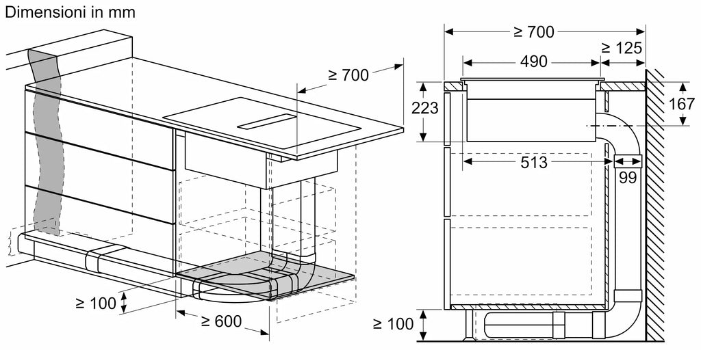 Piano a induzione con cappa integrata 80 cm senza profili V58NHQ4L0