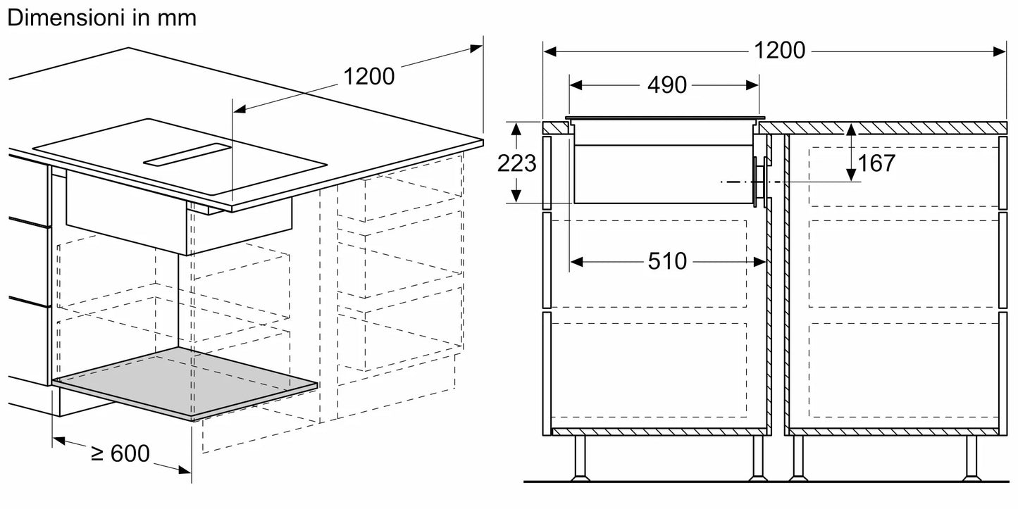Piano a induzione con cappa integrata 80 cm senza profili V58NHQ4L0