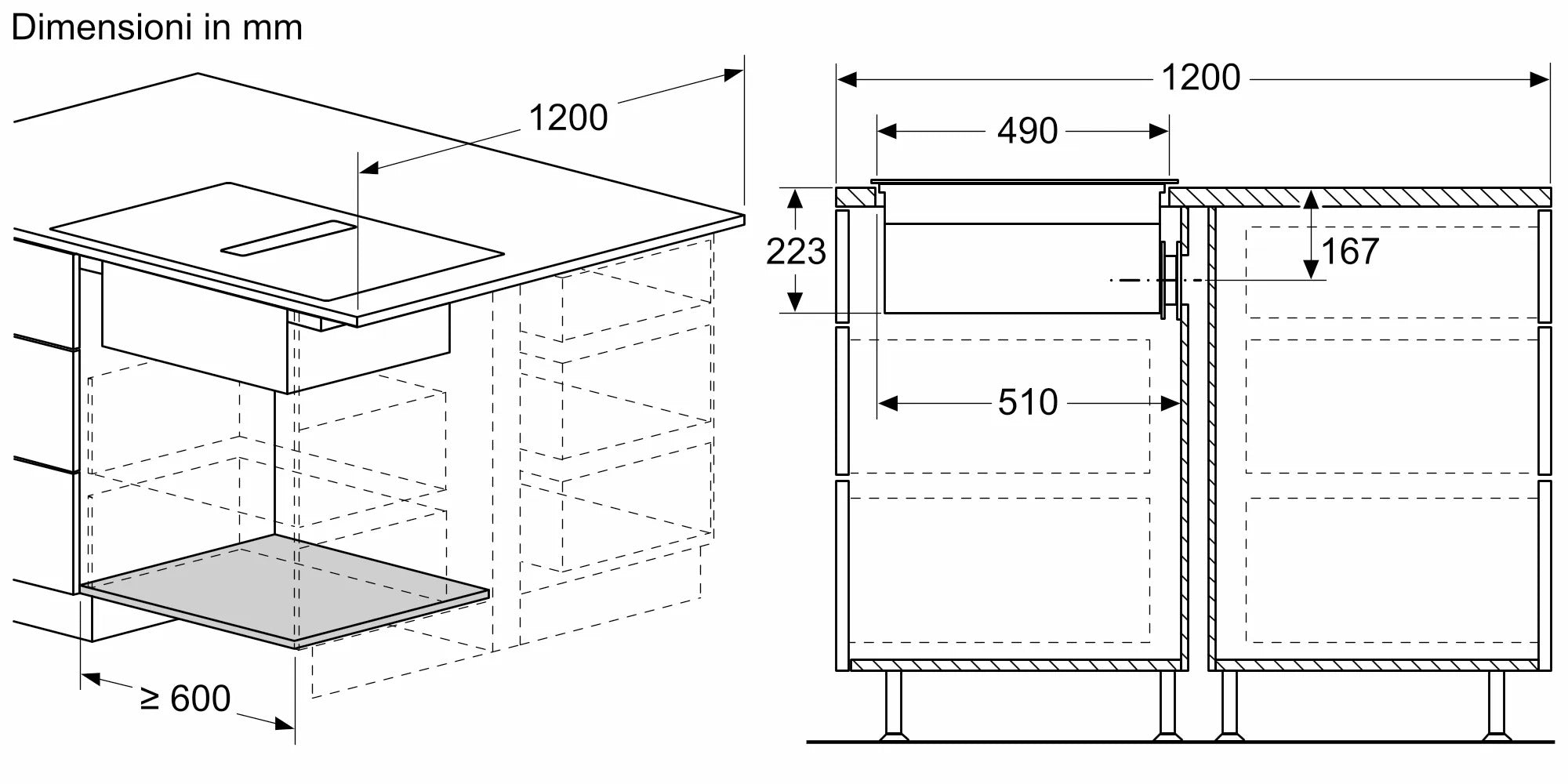 Piano a induzione con cappa integrata 80 cm senza profili V58NHQ4L0