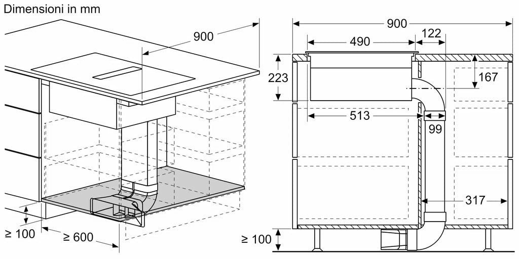 Piano a induzione con cappa integrata 80 cm senza profili V58NBS1L0