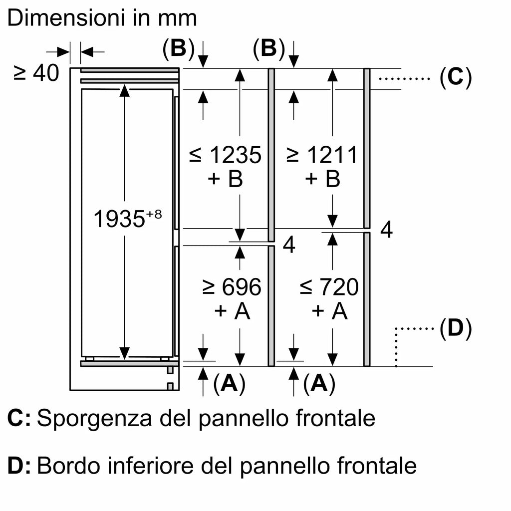 Frigorifero combinato da incasso 193.5 x 70.8 cm cerniera piatta soft closing KB7966DD0