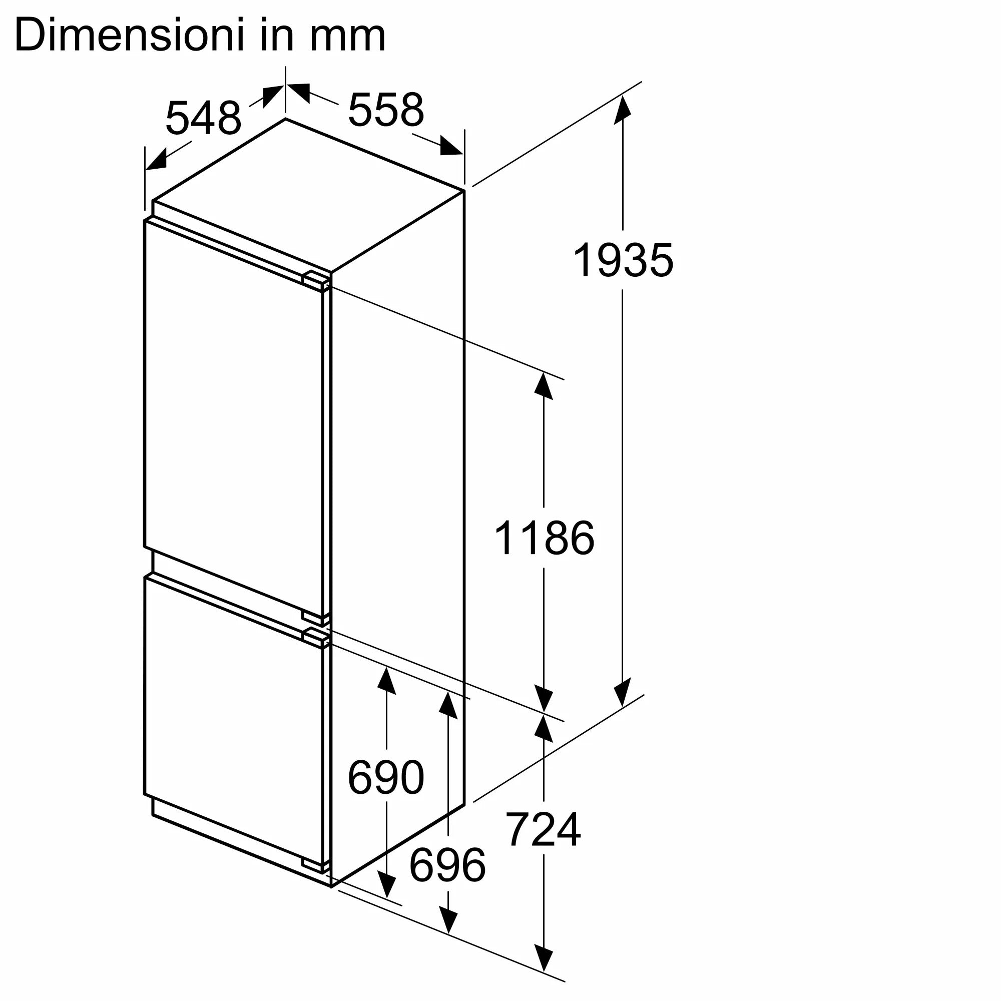 Frigorifero combinato da incasso 193.5 x 55.8 cm cerniera piatta KI7966FD0