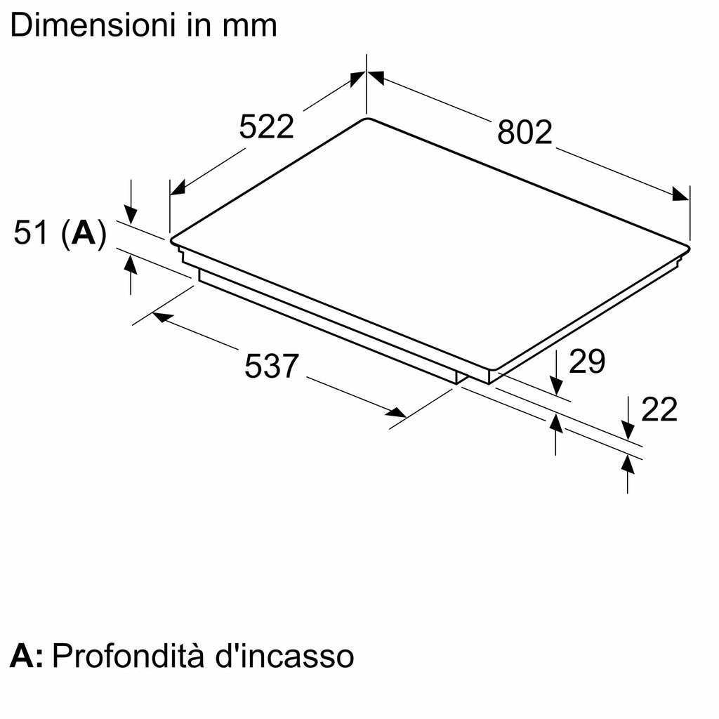 Piano cottura a induzione 80 cm senza profili T58FHW1L0