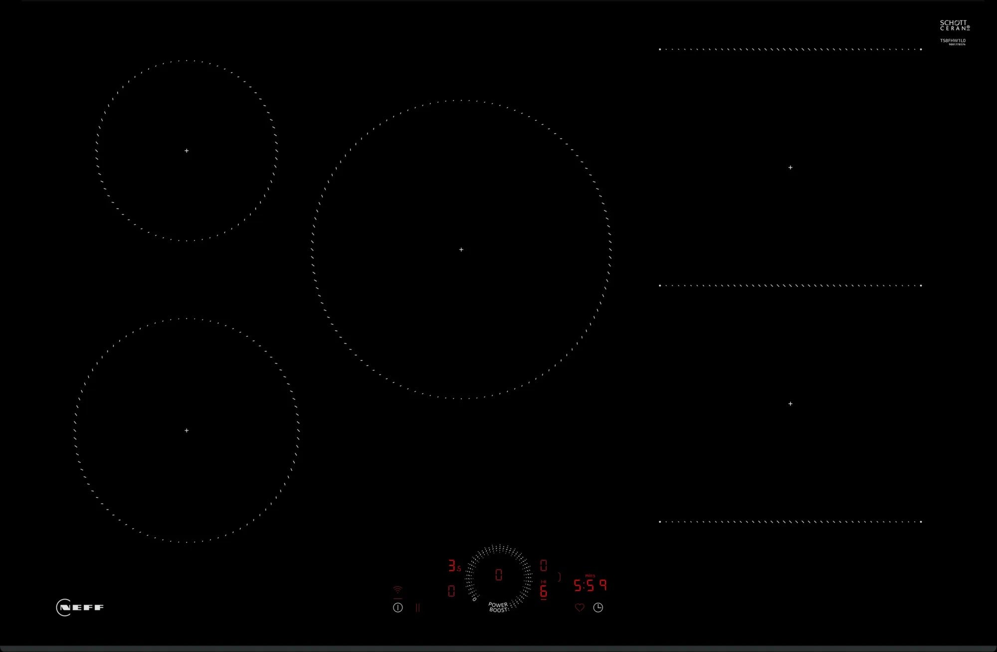 Piano cottura a induzione 80 cm senza profili T58FHW1L0