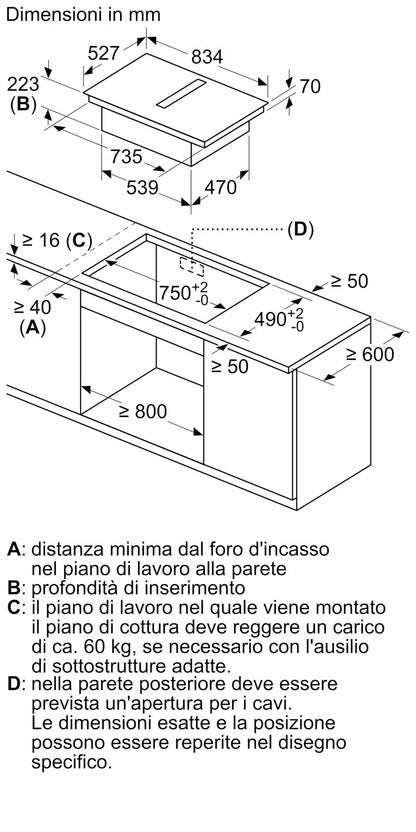 Piano a induzione con cappa integrata 80 cm Flex Design V68YYX4C0