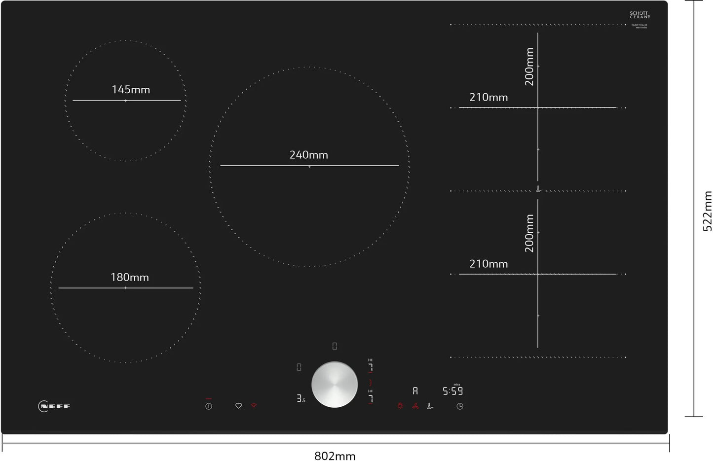 Piano cottura a induzione 80 cm senza profili T68FTV4L0