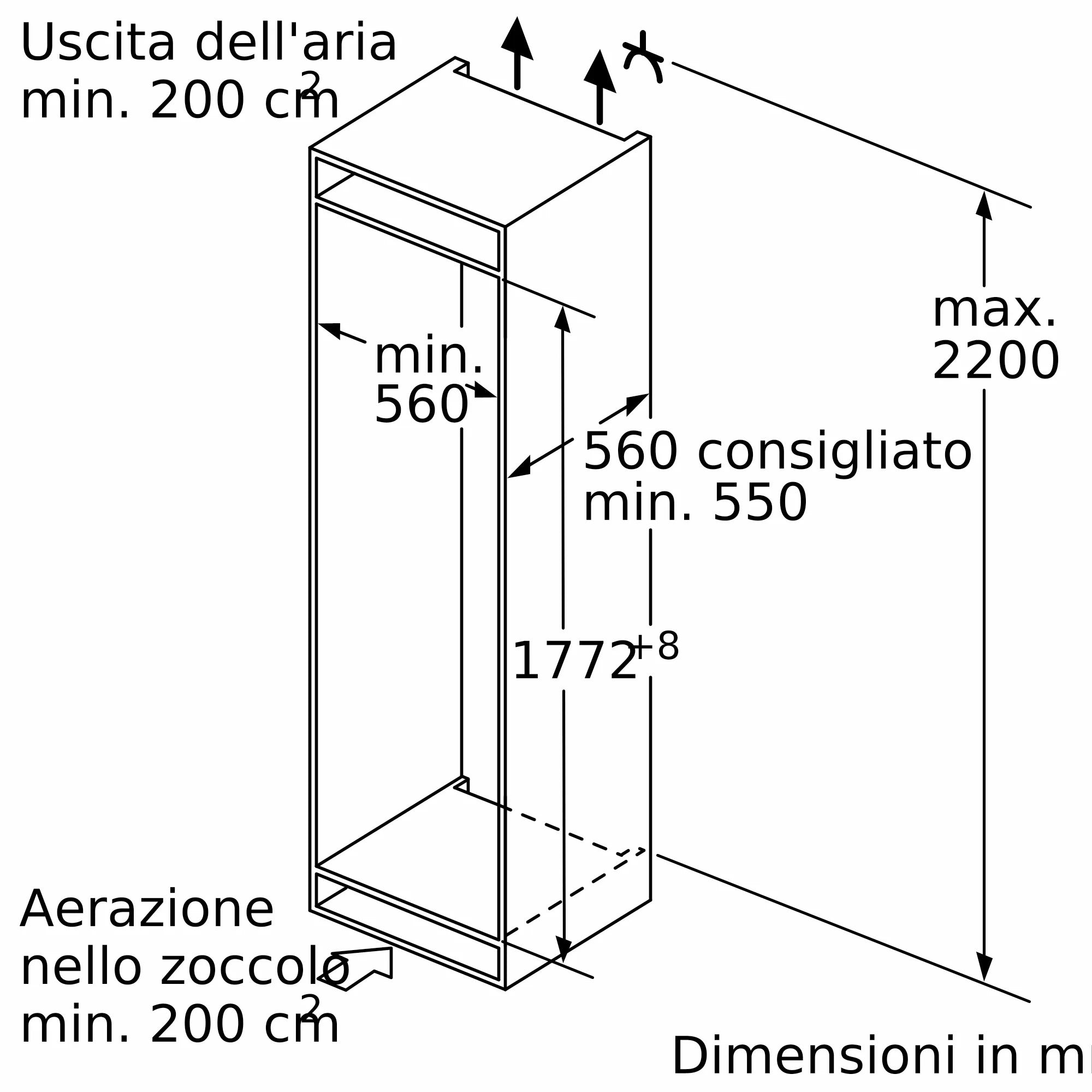 Frigorifero combinato da incasso 177.2 x 55.8 cm cerniera piatta soft closing KI7866DD0