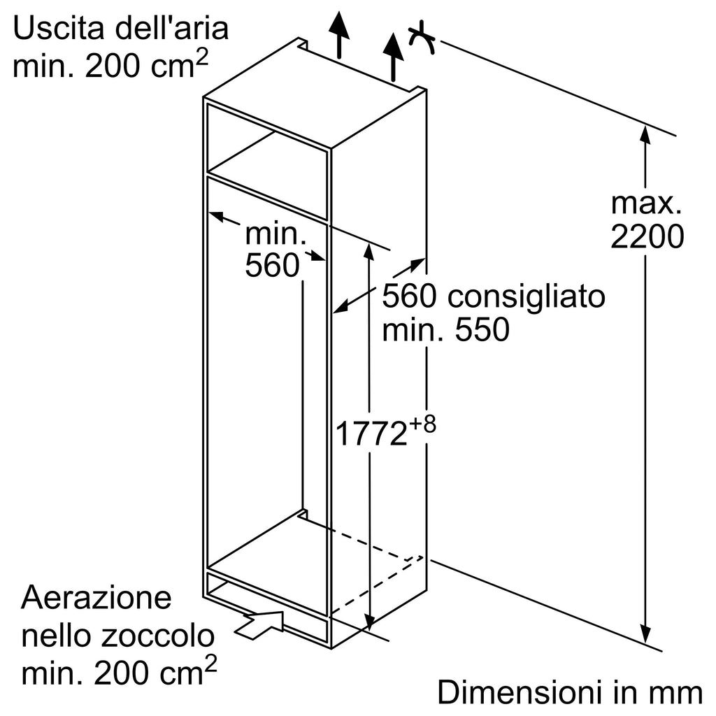 Built-in fridge 177.2 x 55.8 cm cerniera piatta soft closing KI1816DD0