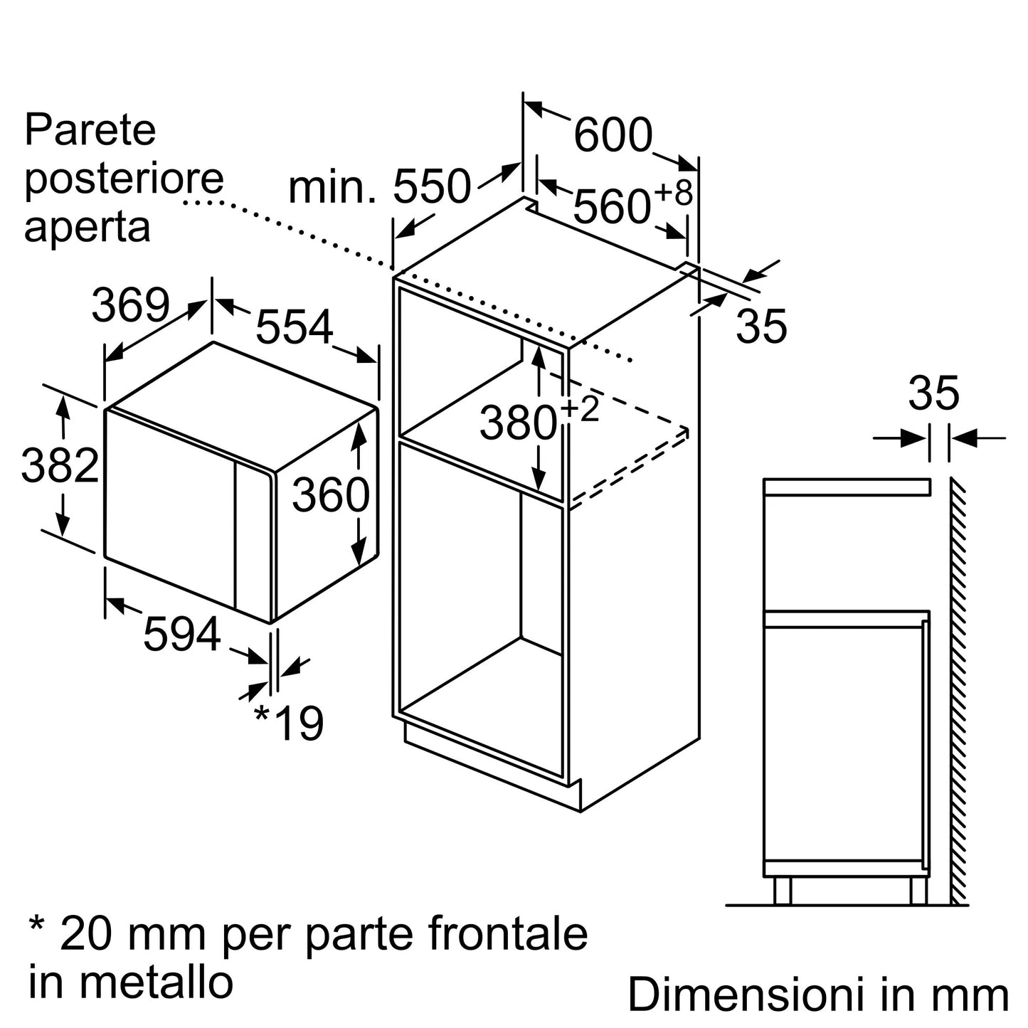 Microonde da incasso 59 x 38 cm Nero HLAWD53N1F