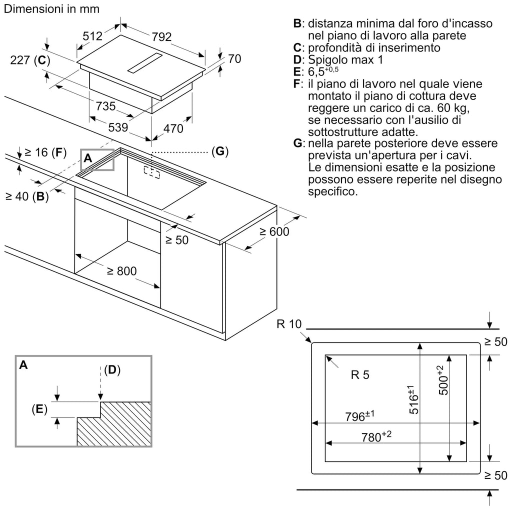 Piano a induzione con cappa integrata 80 cm flush mount V68PYX4C0